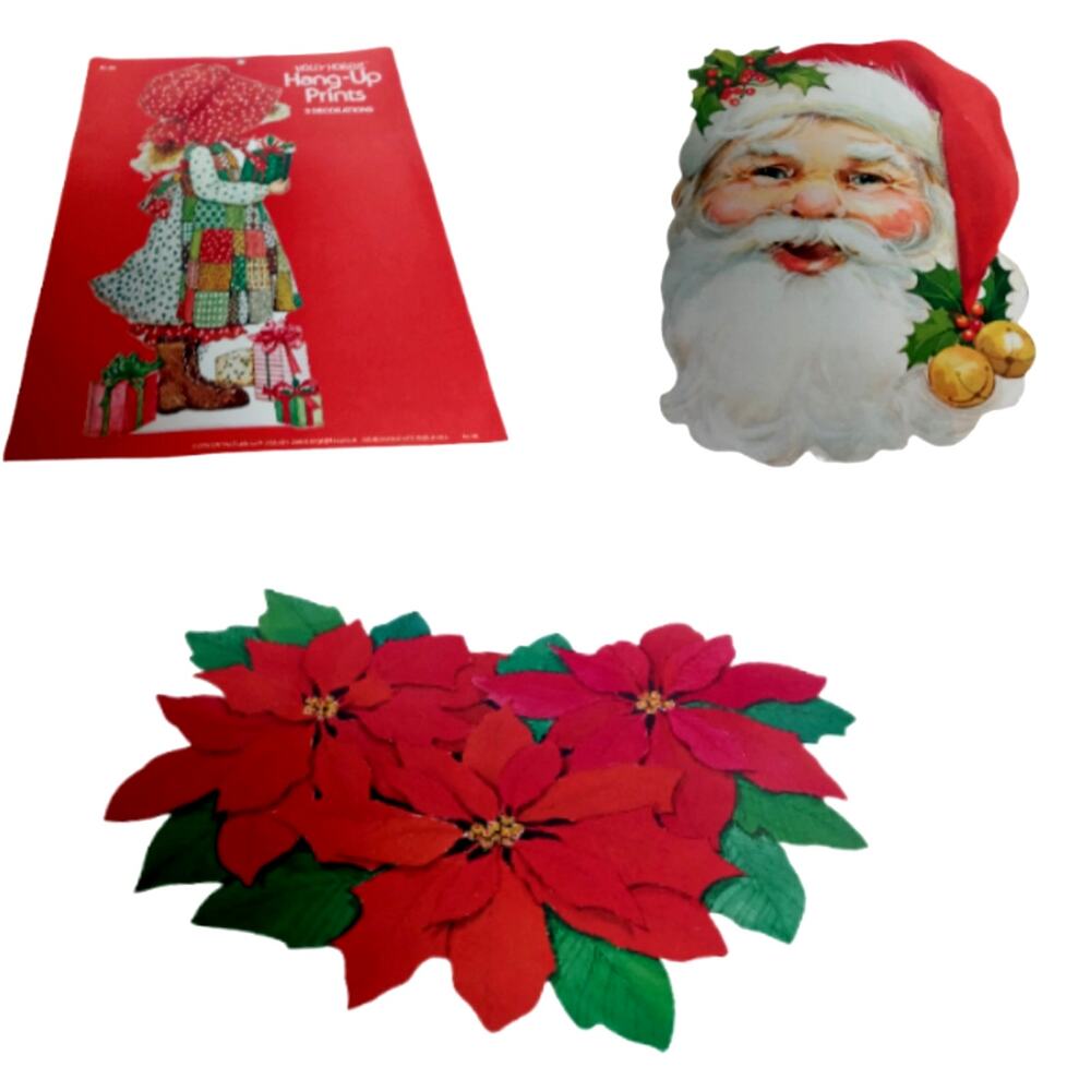 🎅🏼👧🏼Vintage Holly Hobbie Santa Poinsettia Die Cut Wall Door Decor Christmas